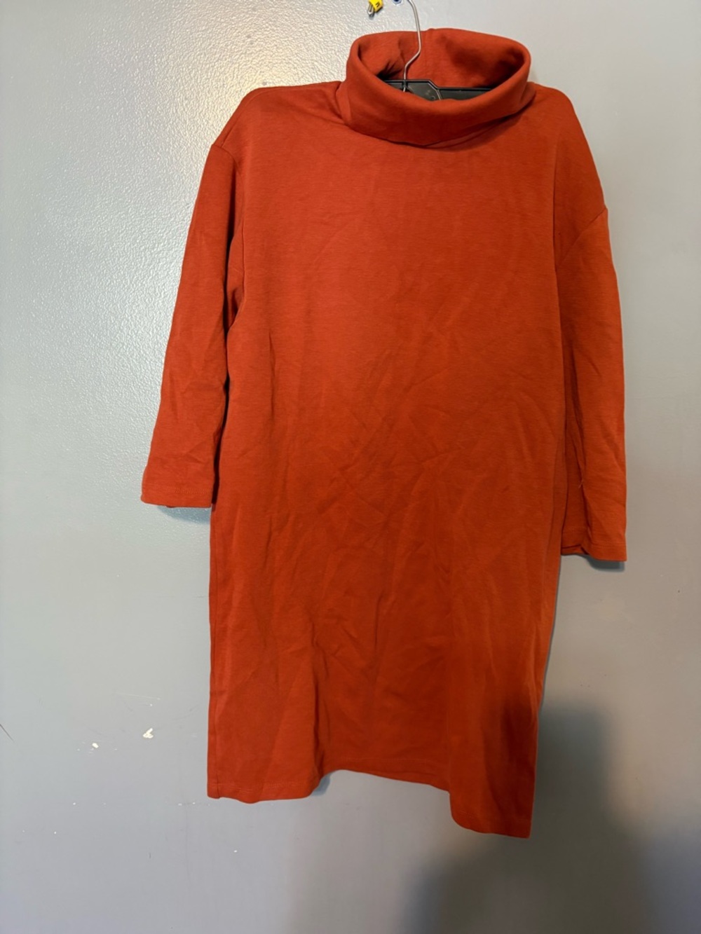 Zara Turtleneck Long Sleeve Shift Dress in Rust